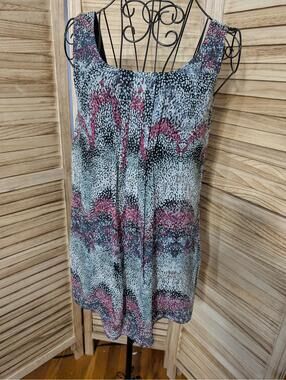 Soma Womens XS Dressy Tank Top Lined Round Neck Abstract Pattern Loose Fit Flowy